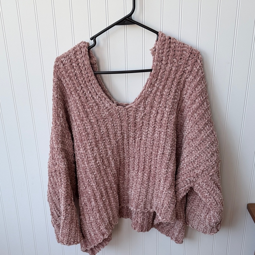 (246)POL Mauve Pink Scoop Neck Chunky Knit Sweater
